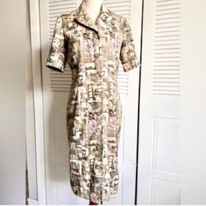 RARE Leslie Fay 80s vintage Midi Shift Dress Sz 10P Bark-Style Abstract Pattern